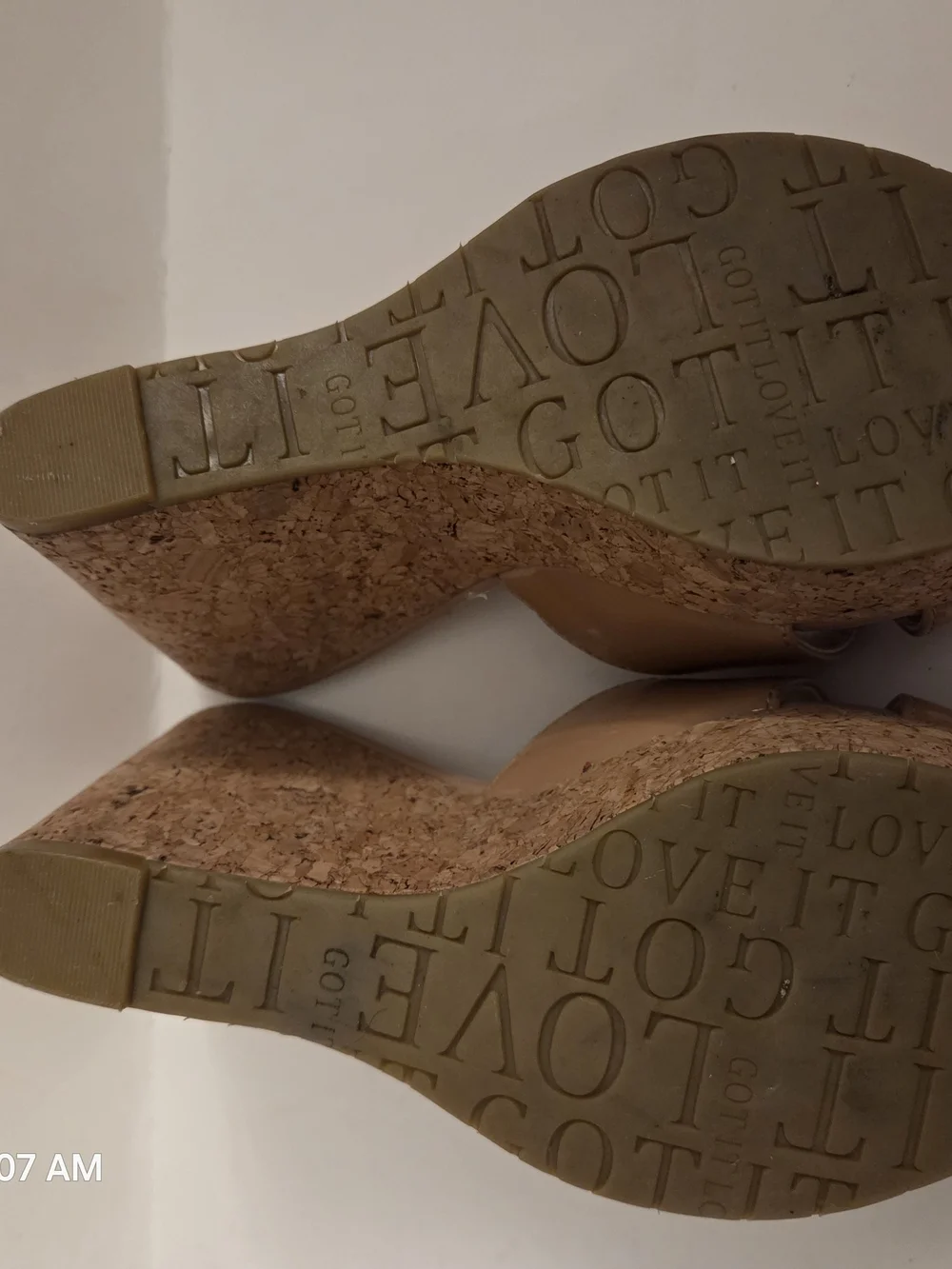 G.I.L.I. Patent Nude Tan Cork Peep-Toe Wedge Sandals
